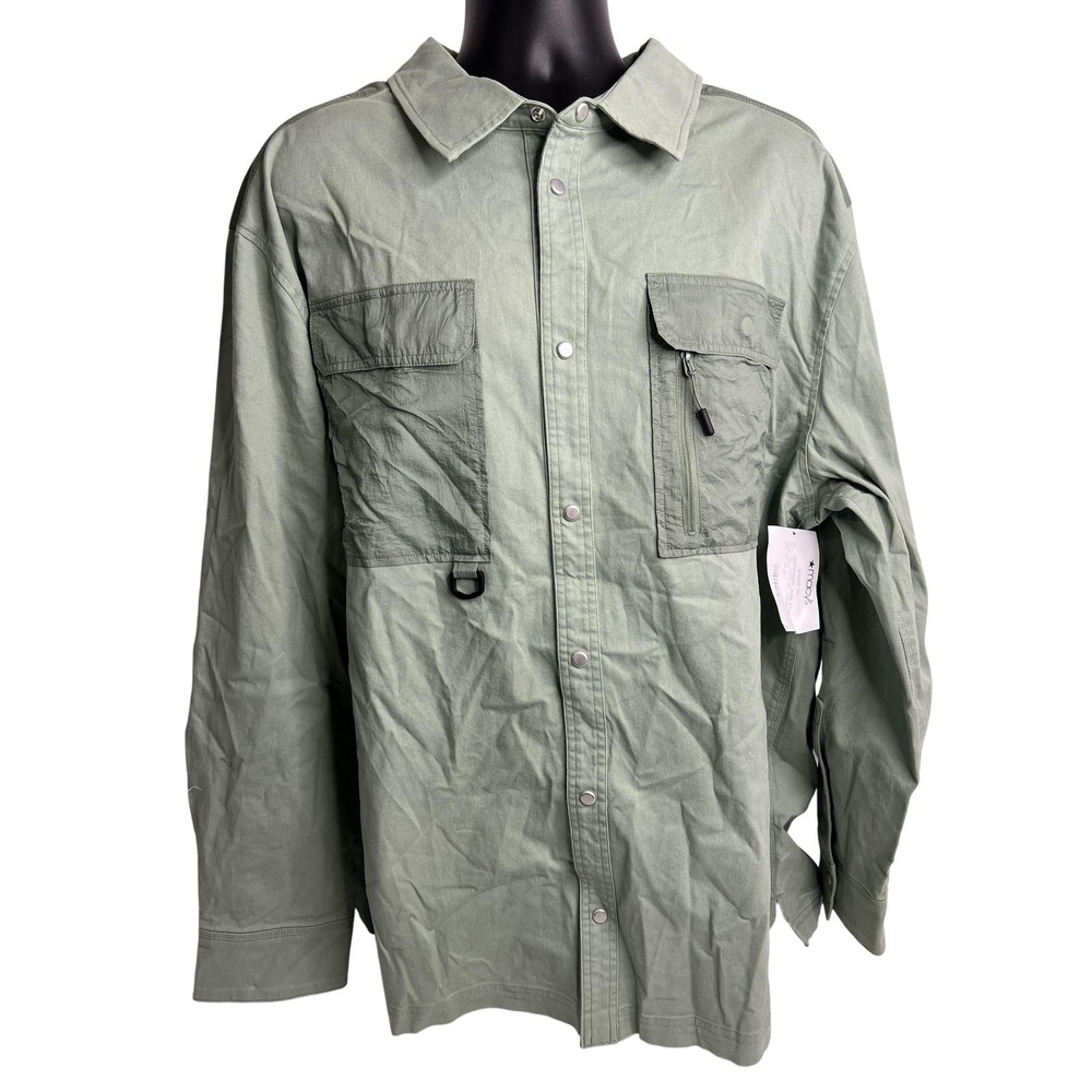 Bass Outdoor Shirt Mens 2XL Sage Green Snap Button Utility Long Sleeve D-Ring
